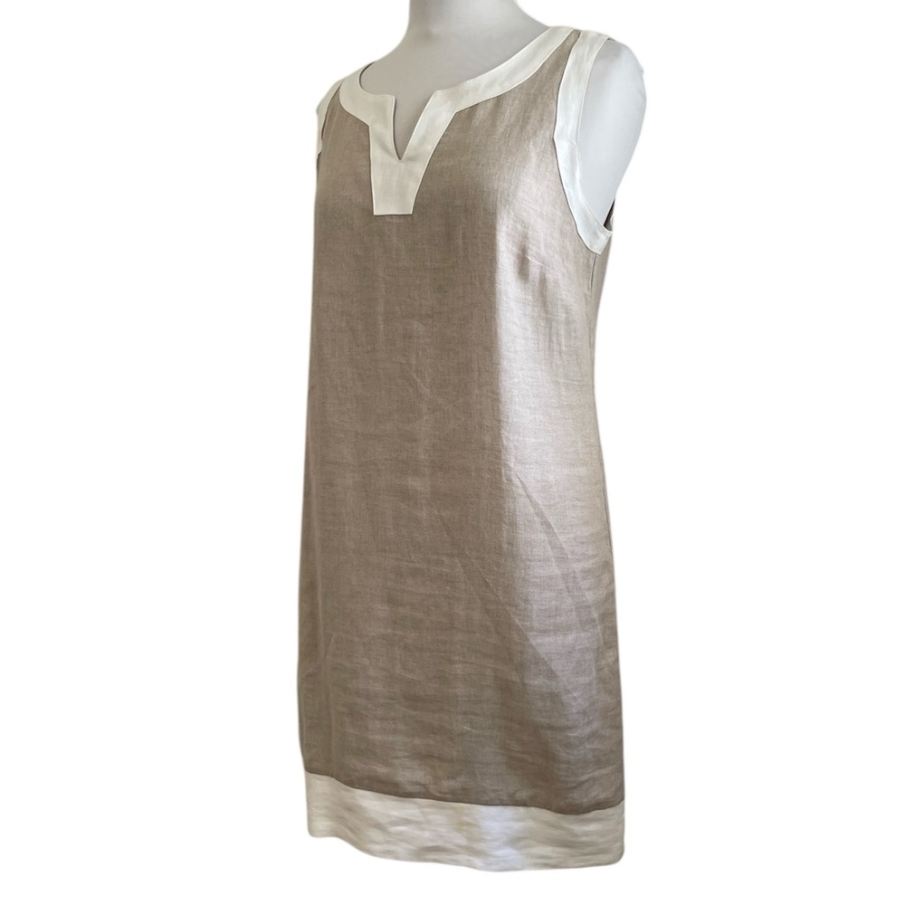 Sartoria Saracena Sleeveless Tan & White Linen Dress Large - Italy